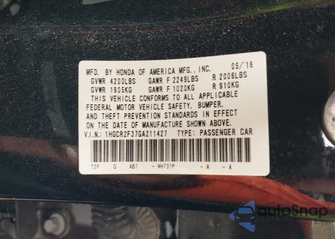 2016 Honda Accord Lx z USA, uszkodzony, nr VIN 1HGCR2F37GA211427